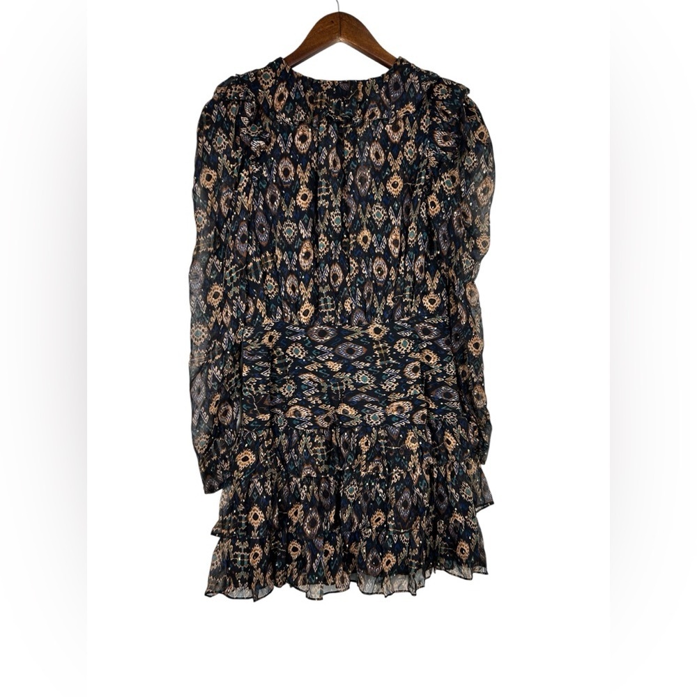 Ulla Johnson Silk Blend Ruffle Mini Dress SZ 2 Black Brown - Picture 7 of 9